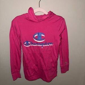 Champion , girls long sleeve hooded pink graphic top size small